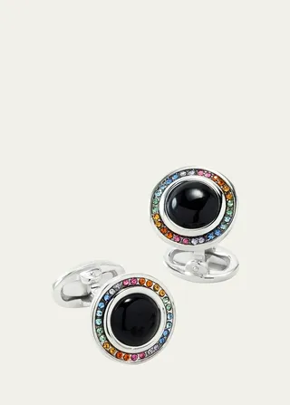Men's Swarovski Crystals & Onyx Round Cufflinks