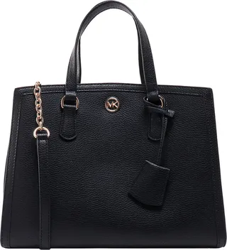 Leather handbag with metal monogram
