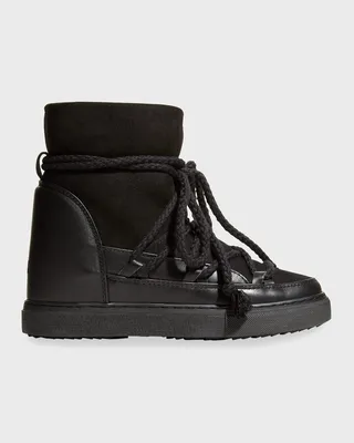 Classic Mixed Leather Wedge Snow Booties