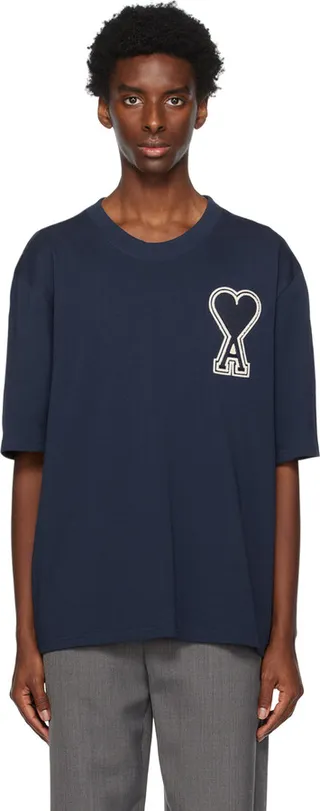 AMI Alexandre Mattiussi SSENSE Exclusive Navy Ami de Cœur T-Shirt