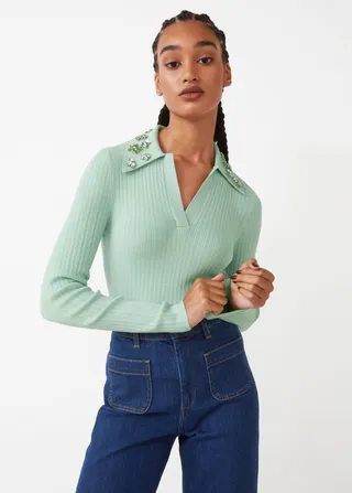 Fitted Embellished Polo Top