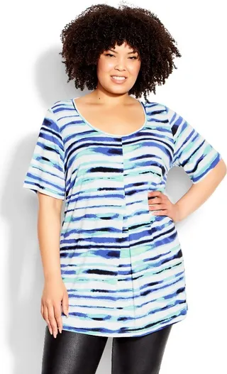 AVENUE | Women's Plus Size Liv Pleat Front Tunic - blue stripe - 16W
