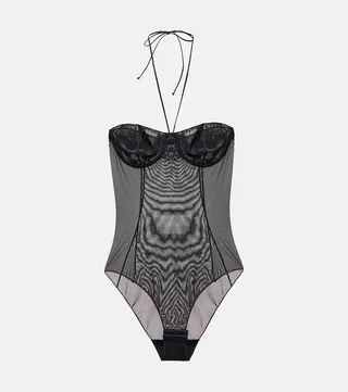 Halterneck mesh bodysuit