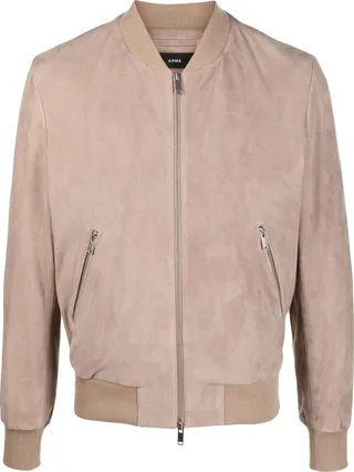 Zip-Up Suede Bomber Jacket