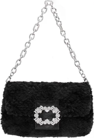Nina Women's Faux Fur Baguette Bag with Crystal Buckle