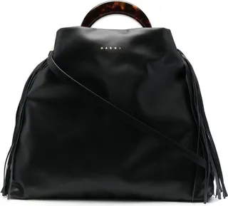Fringe-Trim Leather Tote Bag