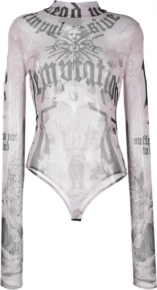Gothic-Print Sheer Bodysuit
