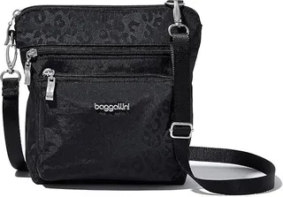 Baggallini Modern Pocket Crossbody (Black Cheetah Emboss) Cross Body Handbags