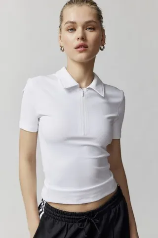 All Access Ribbed Quarter-Zip Polo Top
