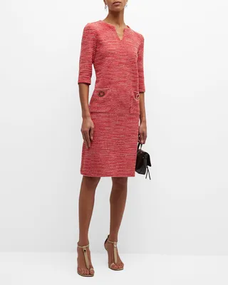 Split-Neck Tweed Shift Dress