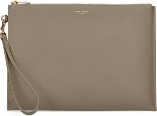 Logo grained leather tablet pouch