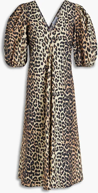 Leopard-print cotton midi dress