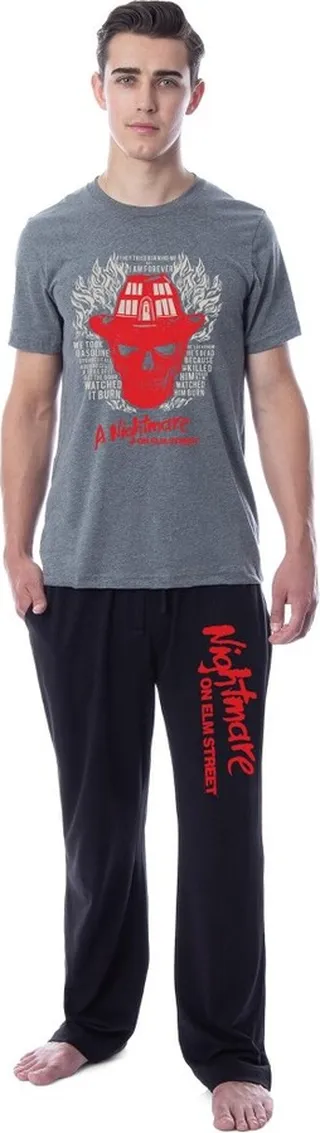Nightmare On Elm Street Mens' Freddy Krueger Fire Film Sleep Pajama Set (Medium) Multicolored
