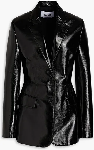 Crinkled faux patent-leather blazer