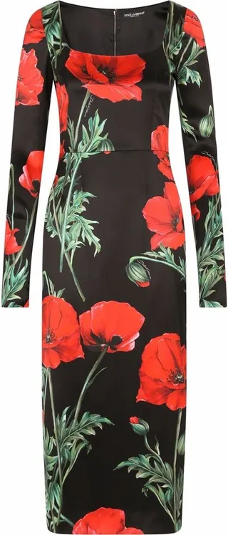 Floral Print Long-Sleeve Midi Dress