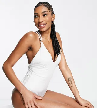 ASOS DESIGN Tall ring detail strappy back swimsuit in white