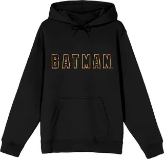 Men's DC Comic Book Batman Text Black Graphic Print Hooded Sweatshirt- M