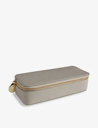 Womens Pebble Grey Zipped Large Leather Trinket box
