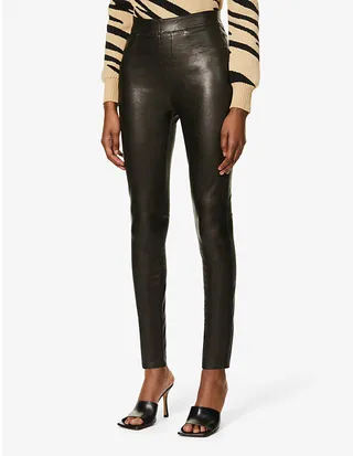 Womens Black ike eather Skinny High-rise Faux-leather Trousers