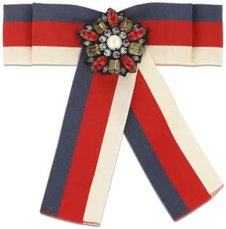 Red and White Striped Ribbon Brooch