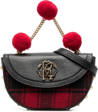Pompom-Detail Tartan Tote Bag