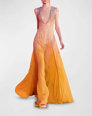 Mixed-Media Crystal Embellished Gown