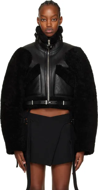 Dion Lee Black Shift Cap Reversible Shearling Jacket