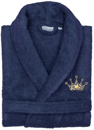 Linum Home Textiles Turkish Cotton Terry Bath Robe Embroidered With Cheetah Crown Design
