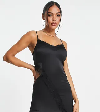 ASYOU cut out satin lace trim cami dress in black