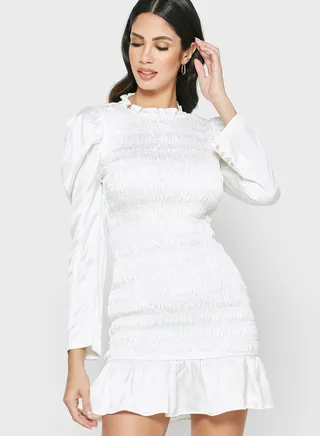 Cyrene Shirred Puff Sleeve Dress