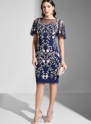 Embroidered Mesh Detail Dress