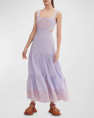 Maggie Tiered Cutout Midi Dress with Embroidery