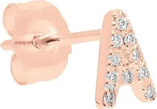 14K Rose Gold or White Gold & 0.02 TCW Diamond Initial Single Stud Earring
