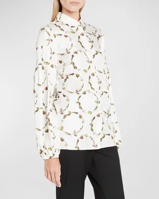 Selene Floral-Print Silk Collared Shirt