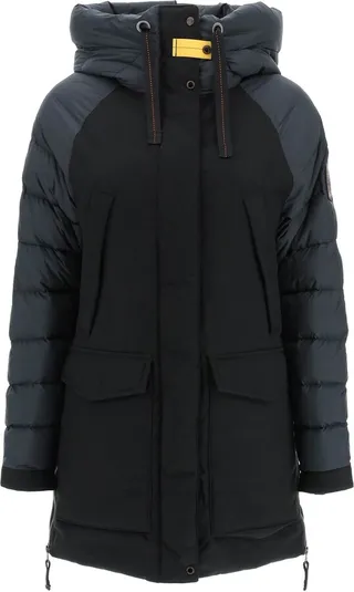 'sunday' Hooded Dual Material Midi Down Jacket