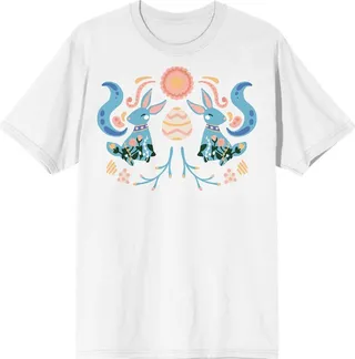 Soft Petal “Easter" Folk Art Women’s White Short Sleeve Crew Neck Tee-Medium