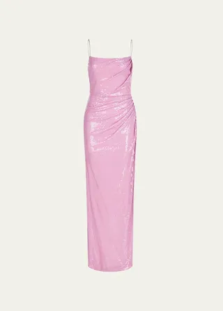Alania Ruched A-Line Sequin Gown