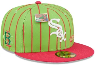 Men's New Era Pink and Green Chicago White Sox Mlb x Big League Chew Wild Pitch Watermelon Flavor Pack 59FIFTY Fitted Hat