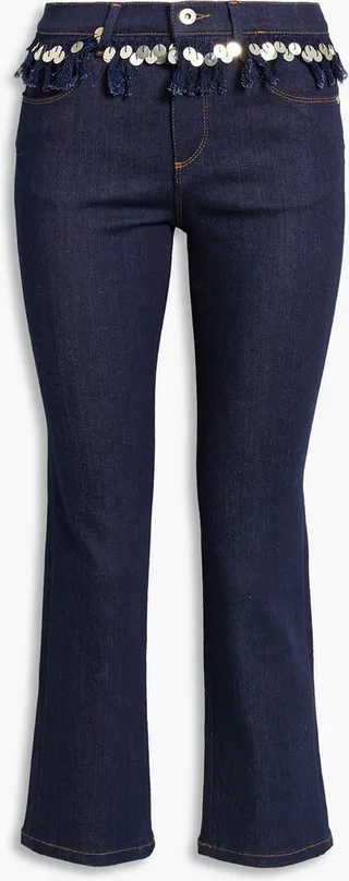 Cropped sequin-embellished mid-rise bootcut jeans