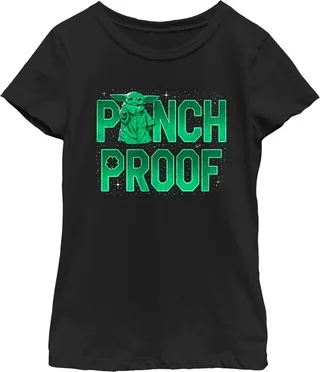 Girl's Star Wars: The Mandalorian Grogu St. Patrick's Day Galaxy Stars Pinch Proof T-Shirt - Black - X Large