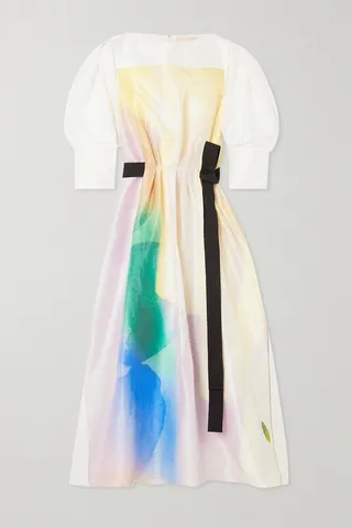 Roksanda - Zinnia Canvas-trimmed Printed Silk-dupioni Midi Dress - White