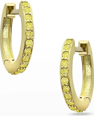 18k Yellow Diamond Hinged Huggie Hoop Earrings