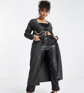ASOS DESIGN Curve Edit power rib midaxi cardigan in dark gray