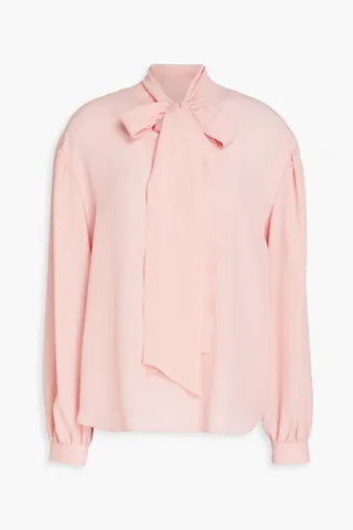 Pussy-bow crepe de chine blouse
