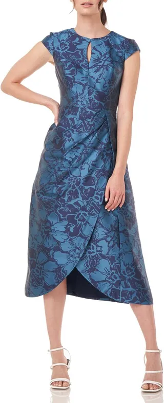 Massima Floral Cap Sleeve Midi Cocktail Dress
