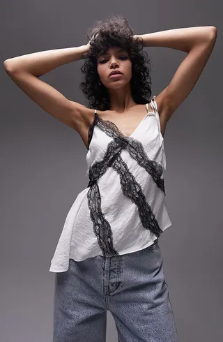 Lace Trim Asymmetric Camisole
