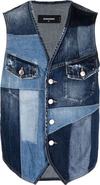 Patchwork-Design Denim Vest