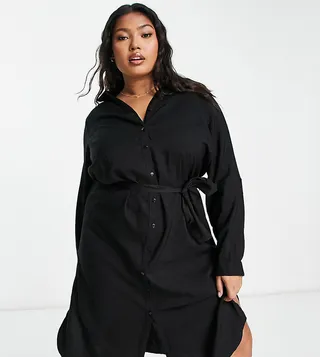 Vero Moda Curve midi shirt dress in black