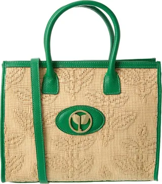 Persaman New York Jules Raffia & Leather Tote