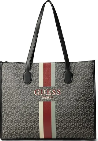 GUESS Silvana Zip Tote (Charcoal Logo) Handbags